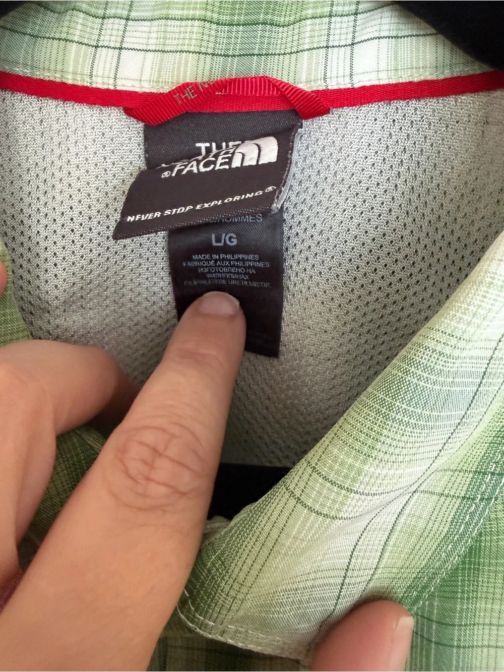 The North Face Green and White Plaid Short-Sleeve Button-Down Shirt
